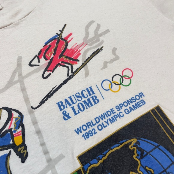 VTG Rare 1992 Olympic Games T Shirt XL Bausch Lomb Sponsor White Goggles USA - Picture 3 of 6